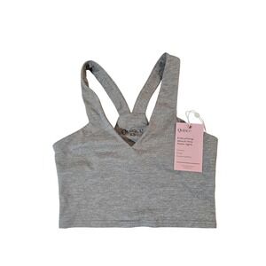 Quince Grey Ribbed V Neck Cropped Tank Top Womens XS NWT